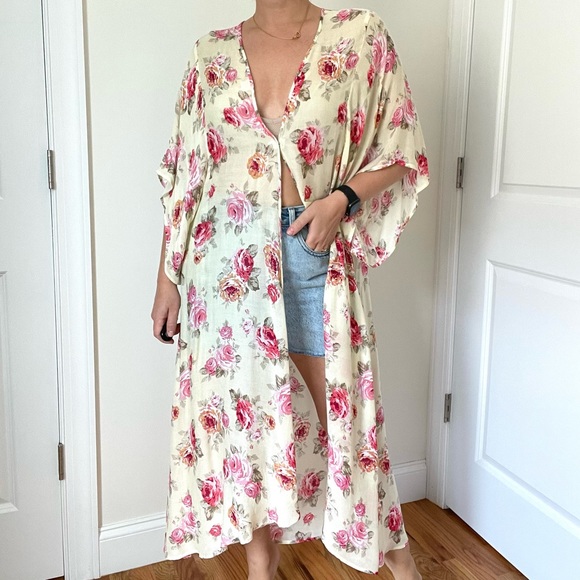 Forever 21 Printed Maxi Length Beach Cover Up  / Kimono - Picture 3 of 9